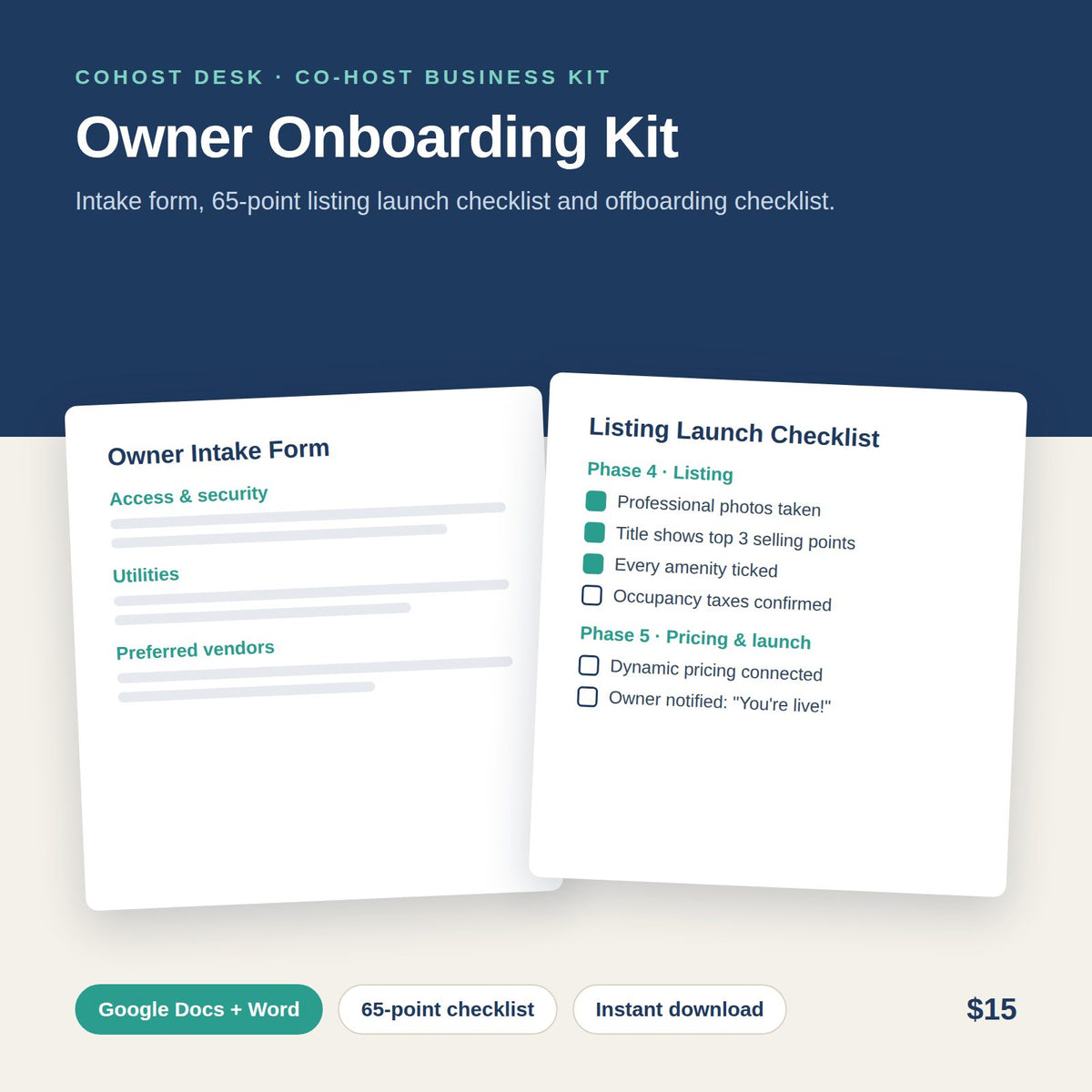 Co-Host Owner Onboarding Kit: Intake Form + 65-Point Launch Checklist