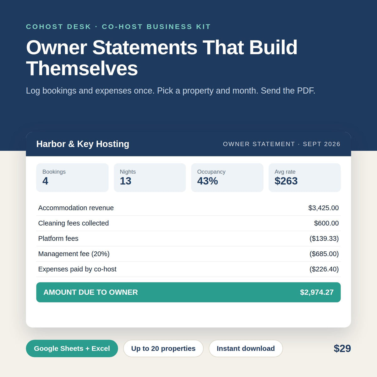 Co-Host Owner Statement & Tracker (Google Sheets / Excel)